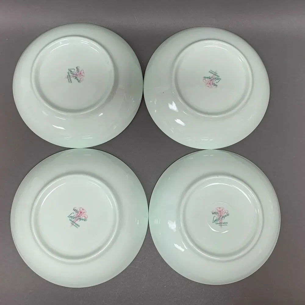 Lady Empire Princess Permacal Coup Bowls Oven Proof Green Platinum Trim Lot of 4